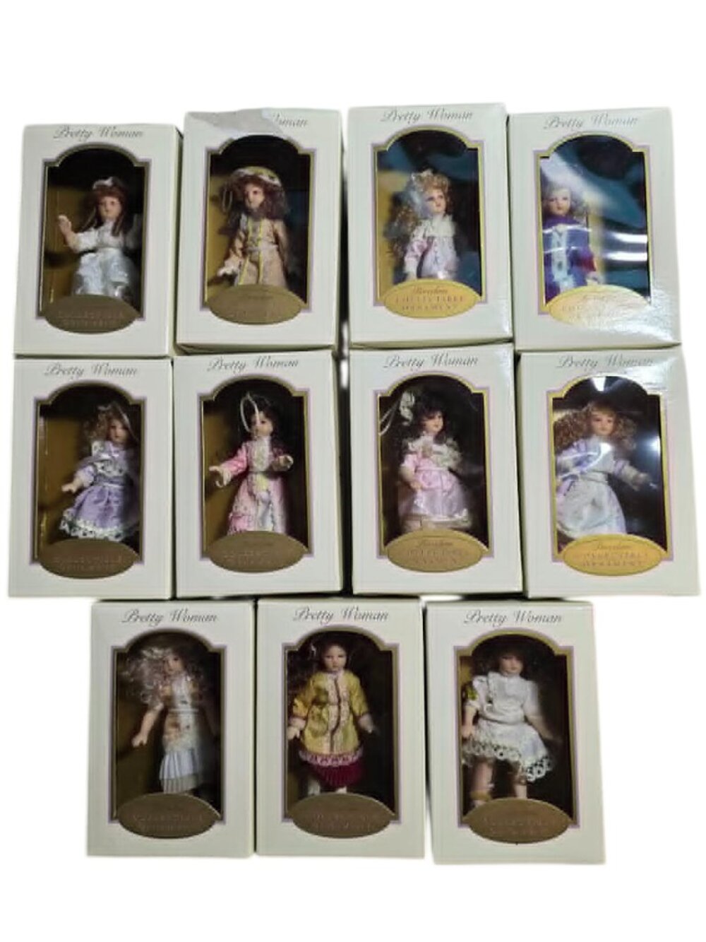 Lot of 11 Vintage DG Creations Pretty Woman Porcelain Doll Ornaments In Boxes!